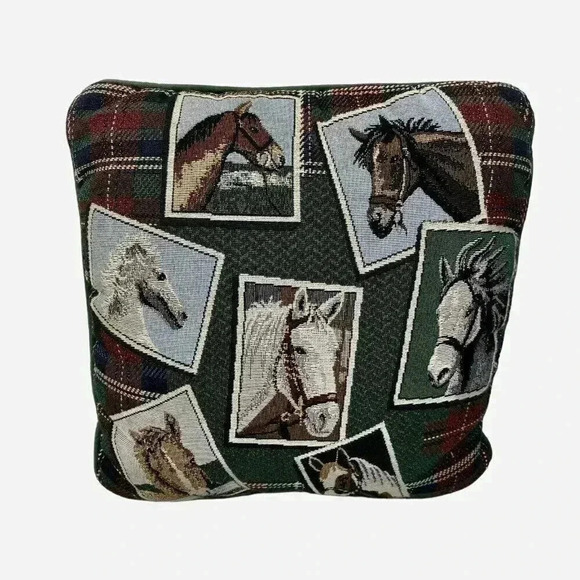 Decorative Hand Crafted Square Throw Pillow Horses Pony - Picture 1 of 3